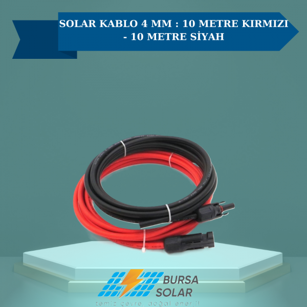 SOLAR KABLO 4 MM : 10 METRE KIRMIZI - 10 METRE SİYAH