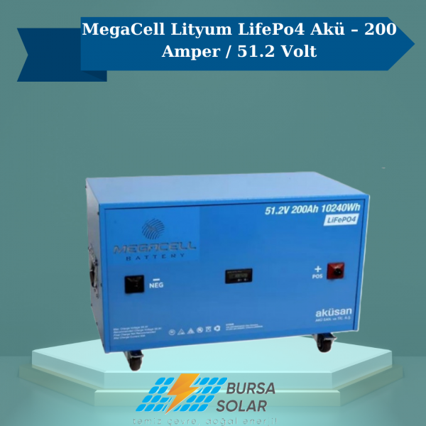 MegaCell Lityum LifePo4 Akü – 200 Amper / 51.2 Volt